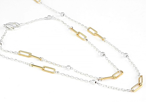 18k Gold Over Sterling Silver Two-Tone 3mm Paperclip/Bead Station 18