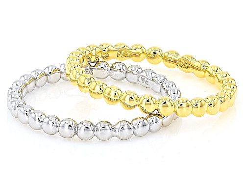 18k Yellow Gold Over Sterling Silver and Rhodium Over Sterling Silver 2.4mm Band Ring Set of 2 - Size 12