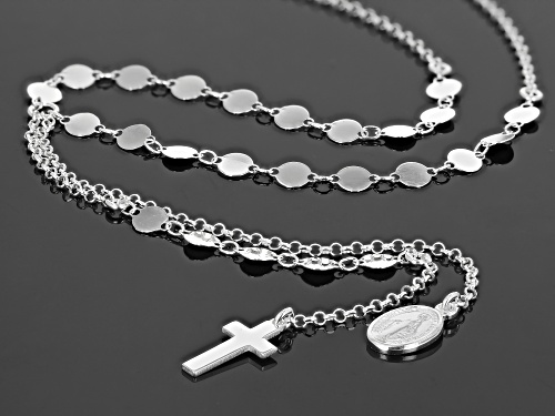 Sterling Silver Station Cross and Mary 16 Inch Necklace - Size 16