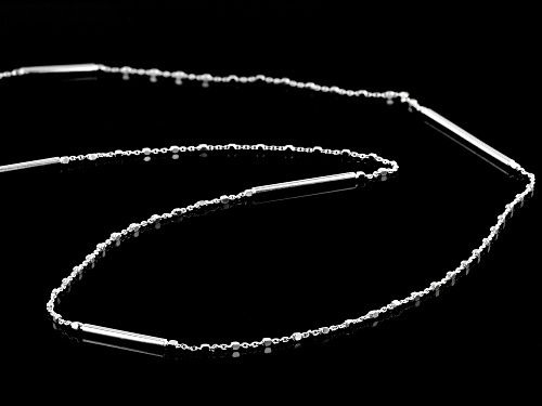 Sterling Silver Elongated Bar Station 36 Inch Rolo Necklace - Size 36