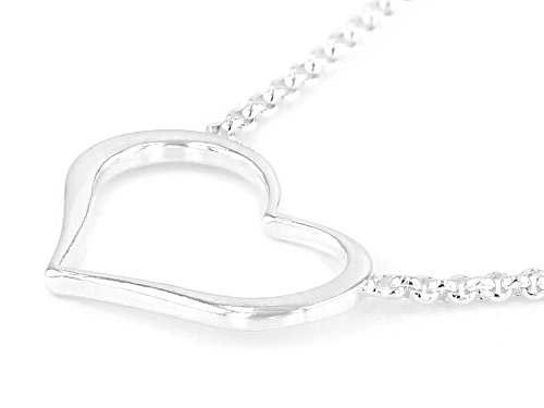 Sterling Silver Heart 18 Inch Rolo Adjustable Necklace - Size 18