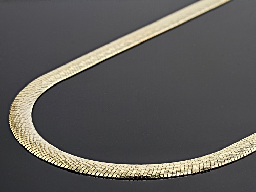 18K Yellow Gold Over Sterling Silver 6.5MM Diamond Cut 18 Inch Bombe Herringbone Link Necklace - Size 18