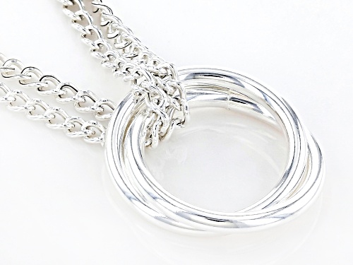 Sterling Silver Two-Strands Curb Chain Rings 18 Inch Necklace - Size 18