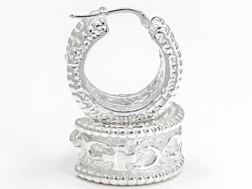 Sterling Silver Art formed Etruscan Accent Squared Tube Hoop Earrings