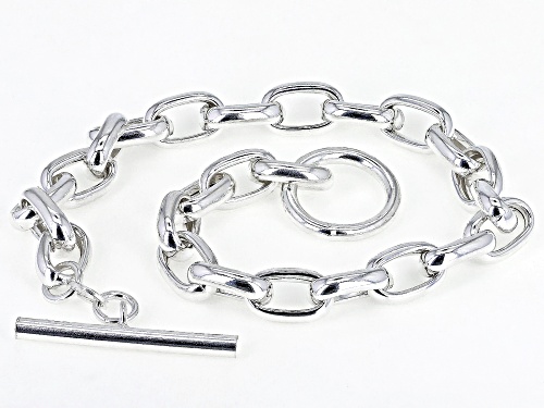 Sterling Silver Hollow Rolo Link Toggle Bracelet - Size 7.5