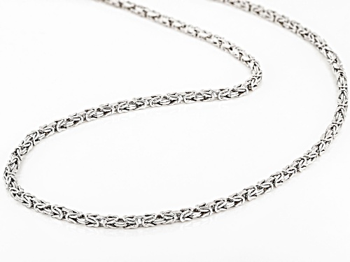 Rhodium Over Sterling Silver Diamond Cut Square Byzantine Link 20 Inch Chain - Size 20