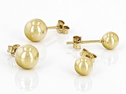 18K Yellow Gold Over Sterling Silver 6-8mm Ball Stud Earrings Set of 2