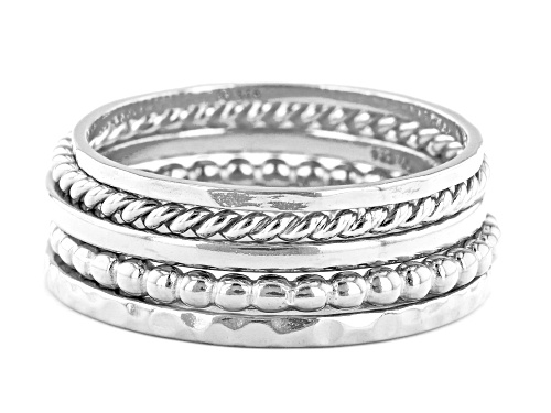 Sterling Silver Band Ring Set of 5 - Size 7