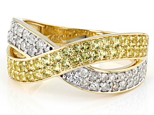 0.70ctw Round Yellow Sapphire And 0.54ctw White Diamond 14K Yellow Gold Ring - Size 6