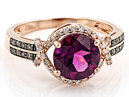 1.25ct Round Grape Rhodolite Garnet With 0.20ctw Champagne And White Diamond 10k Rose Gold Ring - Size 7
