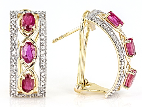 1.68ctw Oval Mahaleo® Ruby With 0.11ctw Round White Diamond 10K Yellow Gold Earrings