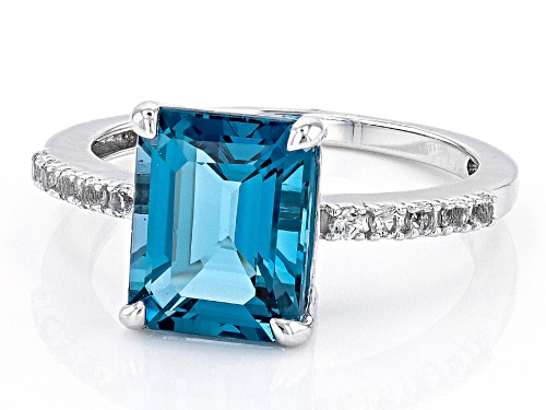 3.40ct London Blue Topaz With 0.14ctw White Topaz Rhodium Over 10k White Gold Ring - Size 9