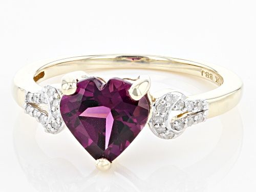 1.57ct Heart Shaped Grape Color Garnet With 0.07ctw White Diamond Accent 10k Yellow Gold Heart Ring - Size 7