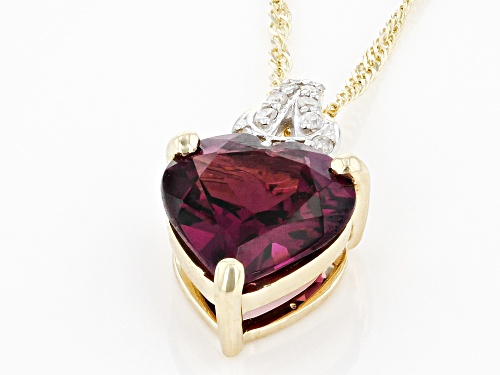 1.57ct Heart Shaped Grape Color Garnet With 0.04ctw Diamond Accent 10k Yellow Gold Pendant  Chain