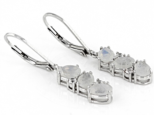 6x4mm Pear shape Rainbow Moonstone and 0.22ctw White Zircon Rhodium Over Sterling Silver Earrings