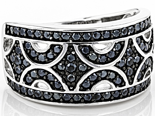 0.86ctw Round Black Spinel Rhodium Over Sterling Silver Band Ring - Size 7