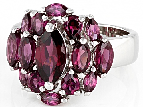 2.60ctw Marquise And 0.60ctw Pear Shape  Raspberry Color Rhodolite Rhodium Over Sterling Silver Ring - Size 9