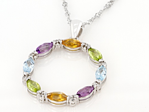 1.66ctw Marquise Multi-Gem With 0.07ctw White Zircon Rhodium Over Silver Pendant With Chain