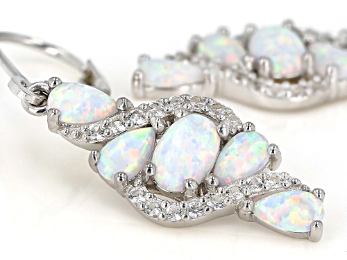 6x4mm Oval & 5x3mm Pear Lab White Opal & 0.43ctw Lab White Sapphire Rhodium Over Silver Earrings
