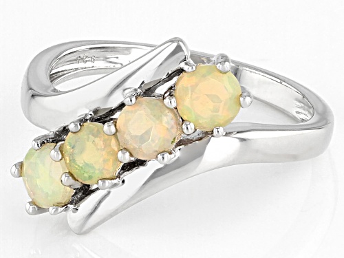 0.65ctw Round Multi-Color Ethiopian Opal Rhodium Over Sterling Silver By-Pass Ring - Size 8