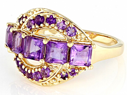 1.36ctw Square And 0.44ctw Round African Amethyst 18K Yellow Gold Over Sterling Silver Ring - Size 7