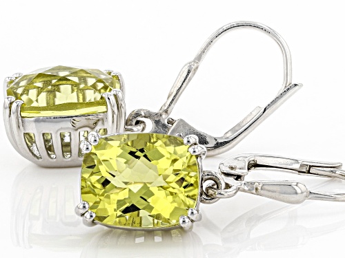 5.36ctw Cushion Checkerboard Cut Canary Quartz Rhodium Over Sterling Silver Solitaire Earrings