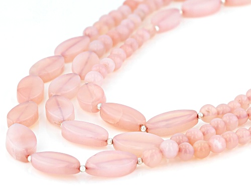 Mixed Shape Pink Opal Rhodium Over Sterling Silver Necklace - Size 18