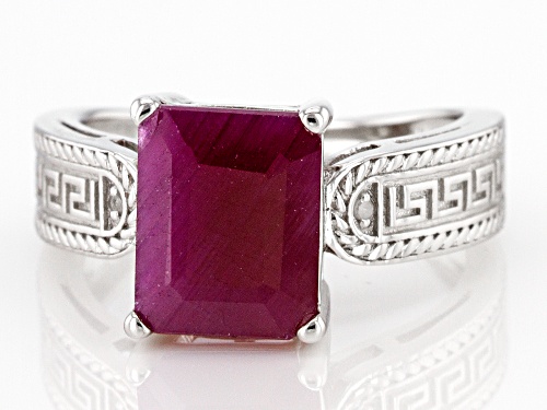 3.68ct Indian Ruby With 0.01ctw White Diamond Accent Rhodium Over Sterling Silver Ring - Size 9