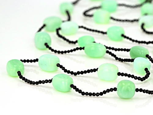 10x14mm and 12x15mm Green Opal With 2.5x2.5mm Black Spinel Station Endless Strand Beaded Necklace - Size 58
