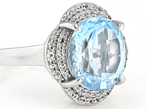 4.65ct Glacier Topaz With 0.94ctw Round White Topaz Rhodium Over Sterling Silver Ring - Size 8