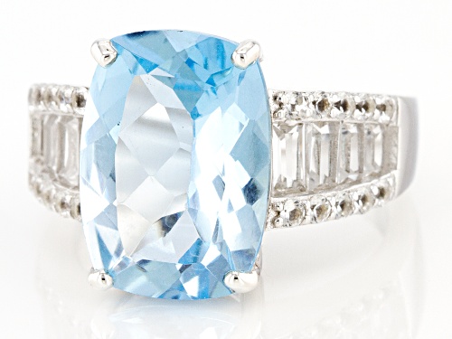 5.82ct Sky Blue Topaz With 0.85ctw White Topaz Rhodium Over Silver Ring - Size 8