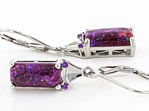 12x6mm Rectangular Octagonal Purple Turquoise With 0.05ctw Amethyst Rhodium Over Silver Earrings