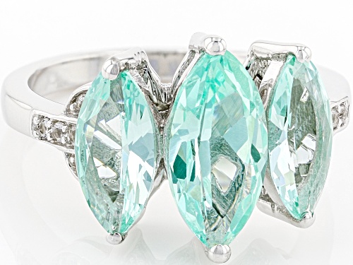 3.47ctw Marquise Lab Green Spinel With 0.05ctw Lab White Sapphire Rhodium Over Silver Ring - Size 8