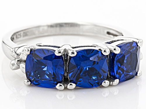 2.04ctw Rectangular Cushion Lab Created Blue Spinel Rhodium Over Sterling Silver Ring - Size 8