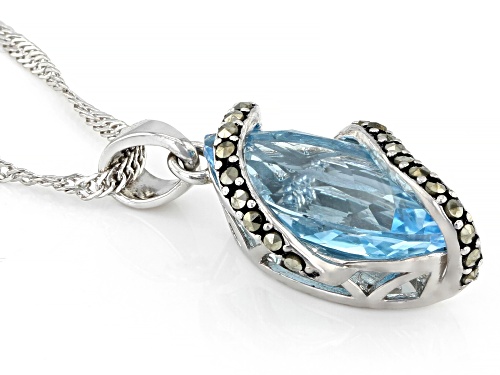 6.00ct Glacier Topaz and Round Marcasite Rhodium Over Sterling Silver Pendant With Chain