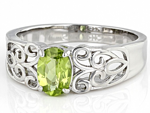 0.72ct Oval Manchurian Peridot™ Rhodium Over Sterling Silver Ring - Size 8