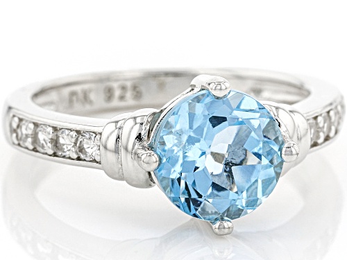 2.03ct Round Glacier Topaz™ With 0.20ctw White Topaz Rhodium Over Sterling Silver Ring - Size 7
