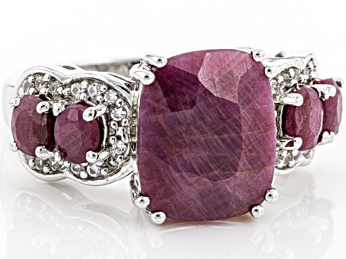 6.54ctw Indian Ruby With 0.19ctw Round White Zircon Rhodium Over Sterling Silver Ring - Size 7