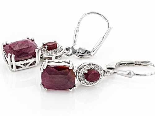 6.38ctw Indian Ruby With 0.16ctw White Zircon Rhodium Over Sterling Silver Earrings