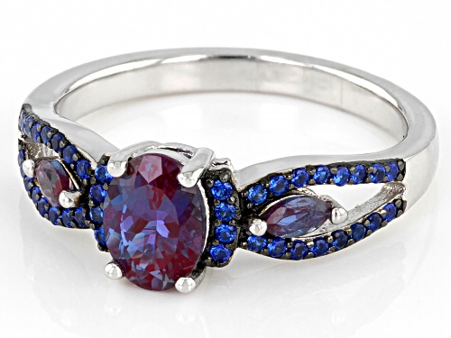 0.91ctw Lab Created Alexandrite With 0.26ctw Lab Blue Spinel Rhodium Over Sterling Silver Ring - Size 7