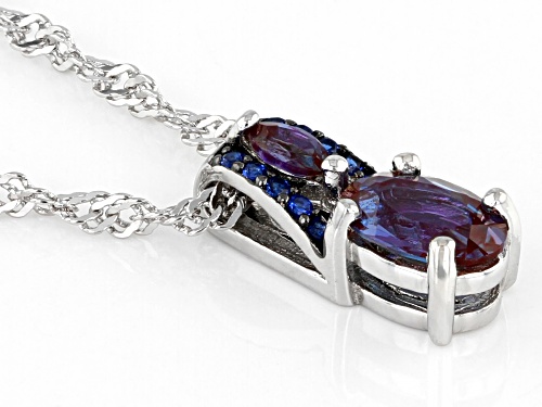 0.80ctw Lab Alexandrite With 0.06ctw Lab Blue Spinel Rhodium Over Sterling Silver Pendant With Chain