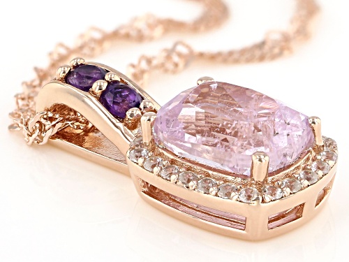 2.16ct Kunzite With 0.37ctw Amethyst & 0.23ctw White Zircon 18k Rose Gold Over Silver Pendant/Chain