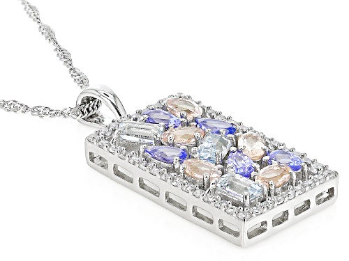 3.35ctw Tanzanite, Morganite, Aquamarine & White Zircon Rhodium Over Sterling Silver Pendant/Chain