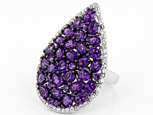 4.75ctw African Amethyst With 0.46ctw White Zircon Rhodium Over Sterling Silver Ring - Size 9