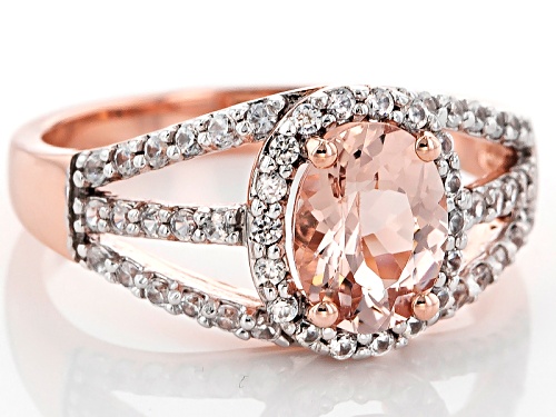 1.02ct Oval Cor-De-Rosa Moraganite™ With .48ctw Round White Zircon 10k Rose Gold Ring - Size 7