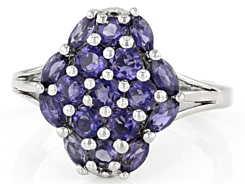 0.73ctw Round And 0.43ctw Marquise Iolite Rhodium Over Sterling Silver Ring - Size 7