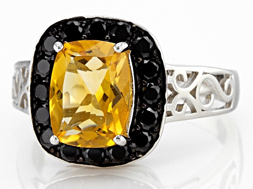 1.58ct Citrine And 0.60ctw Black Spinel Rhodium Over Sterling Silver Ring - Size 8