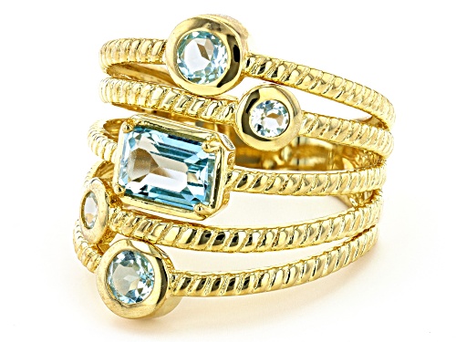 1.83ctw Mixed Shape Glacier Topaz™ 18k Yellow Gold Over Sterling Silver Multi-Row Ring - Size 7