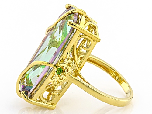 17.85ct Cushion Multi-Color Quartz With 0.05ctw Chrome Diopside 18K Yellow Gold Over Silver Ring - Size 8