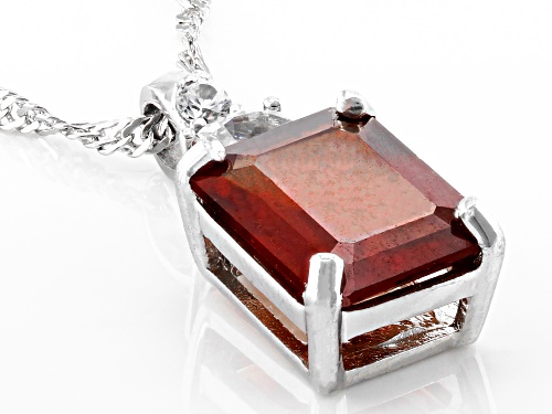 3.00ctw Hessonite Garnet With 0.38ctw White Zircon Rhodium Over Sterling Silver Pendant With Chain